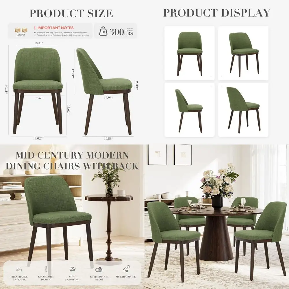 

Набор из 4 обеденных стульев с мягкой обивкой, тканевыми боковинами и деревянными ножками, зеленый