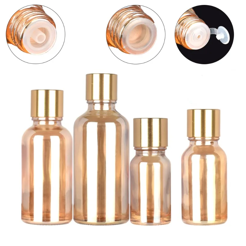 

Amber Gold Essential Oil 30ml Glass Bottle with Orifice Reducer Siamese Plug Screw Cap Small Sample 5ml~100ml Amber Vials 5pcs