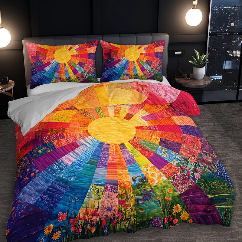 Rainbow Sunrise Flower Field Duvet Cover Set 1 Duvet Cover+2 Pillowcases Four Seasons Home Dorm High-Definition Print