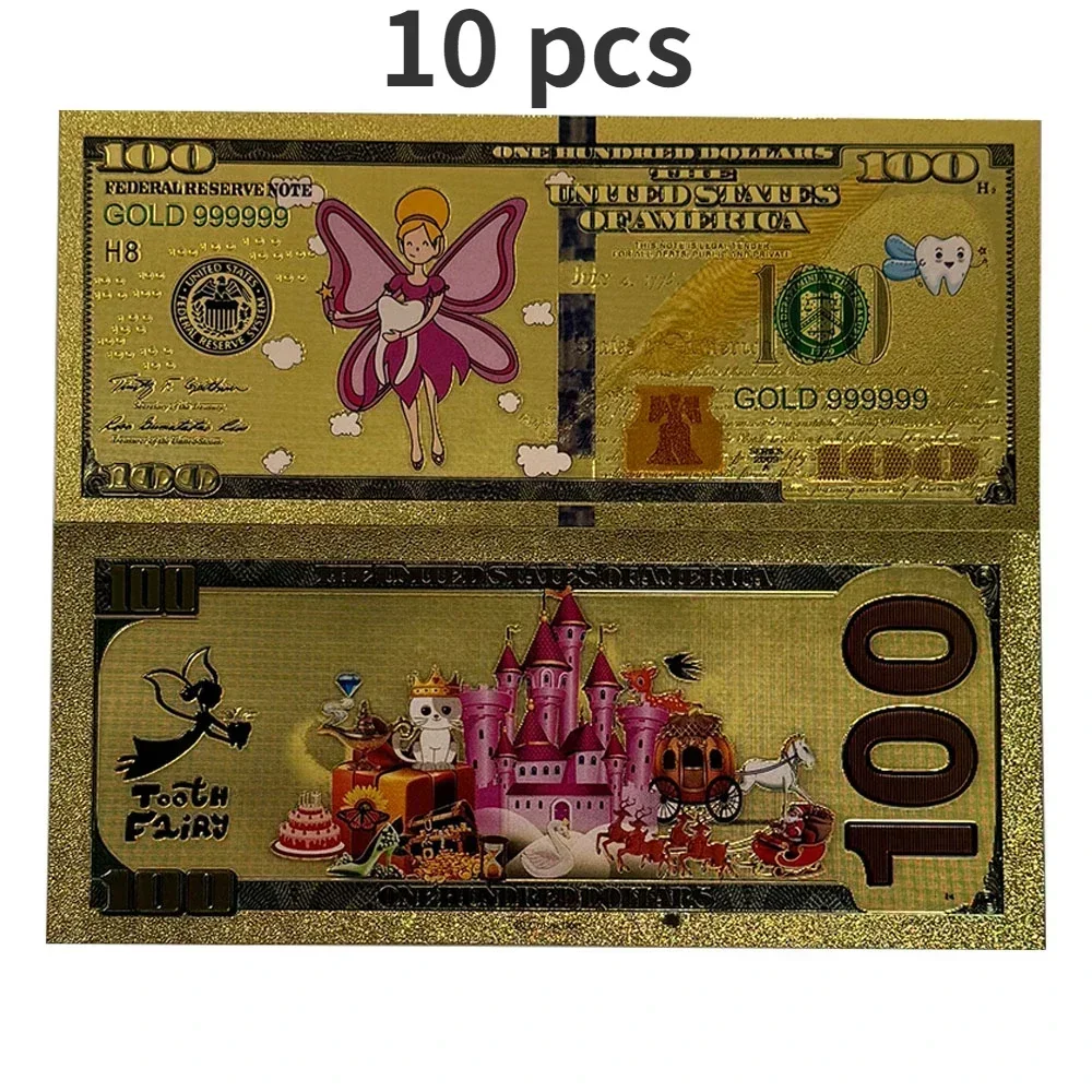 2024 24k Tooth Fairy Plastic Coin Gold Banknote Collection Memorial can be sent to children's birthday gift  movie replica