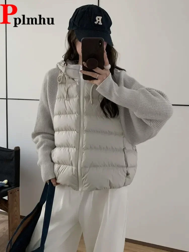 

Вязаный свитер в стиле пэчворк, куртки с длинными рукавами, мешковатые шакеты с капюшоном, женские повседневные корейские модные пальто Jaquetas