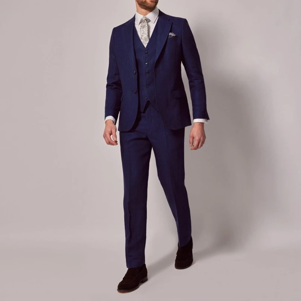 2024 Fashion Summer Linen Elegant Men Suits Smart Casual Slim Fit Blazers Business High Quality Custom 3 Piece Set Costume Homme