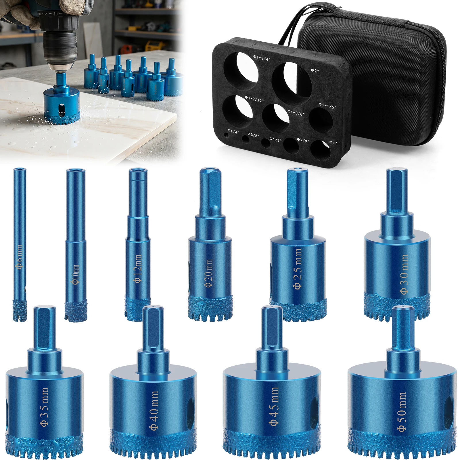 

Набор алмазных сверл с зубчатым алмазным напылением для сверления отверстий в керамической плитке, стекле, мраморе, граните, камне, фарфоре