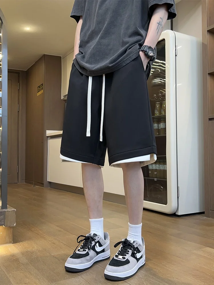 

Мужские летние повседневные спортивные шорты Rampo Trendy Brand, свободного кроя, с цветными блоками и узором «сосна», длиной до колена, имитация двухслойности