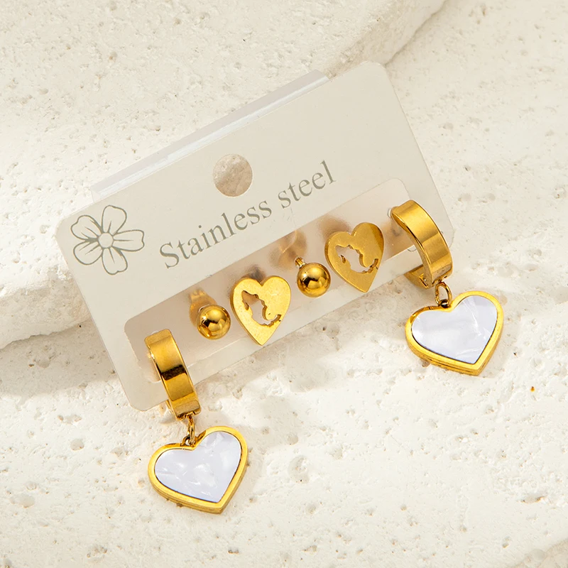 ANENJERY 316L Stainless Steel 6 Pieces Colorful Zircon Flower Bowknot Earring for Women Fashion Vintage Jewelry Wholesale