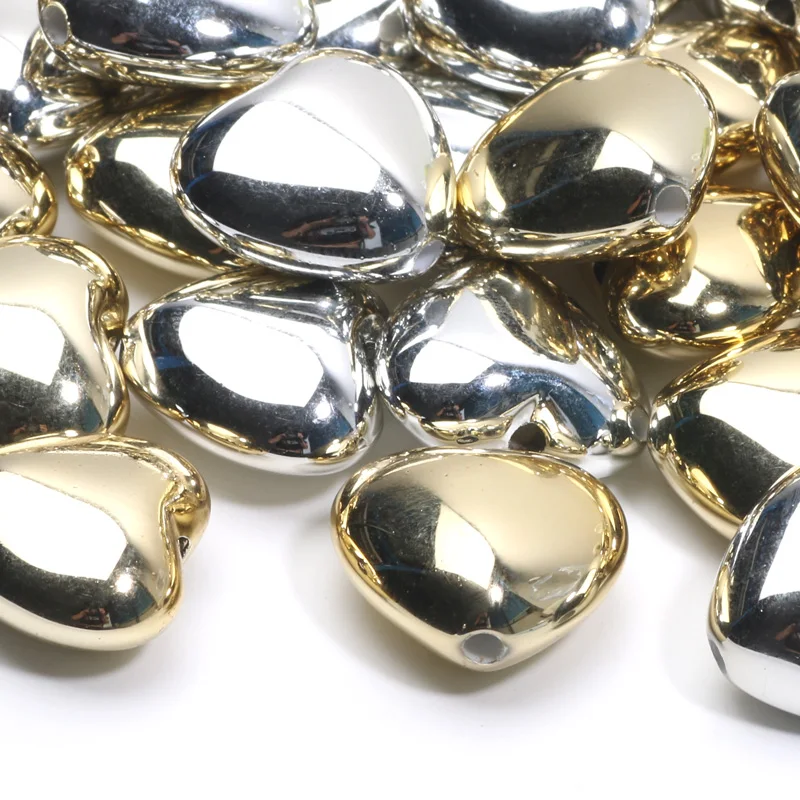 Gold Color Silver Color 19x20mm Acrylic Love Heart Spacer Beads 10pcs Acrylic Beads For Jewelry Making DIY Handmade Accessories