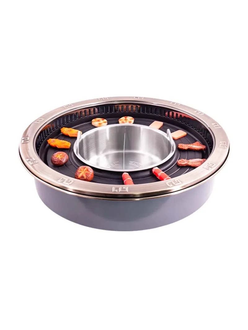 barbecue shabu-shabu all-in-one table, commercial round electric grill, smokeless hot pot table, barbecue special