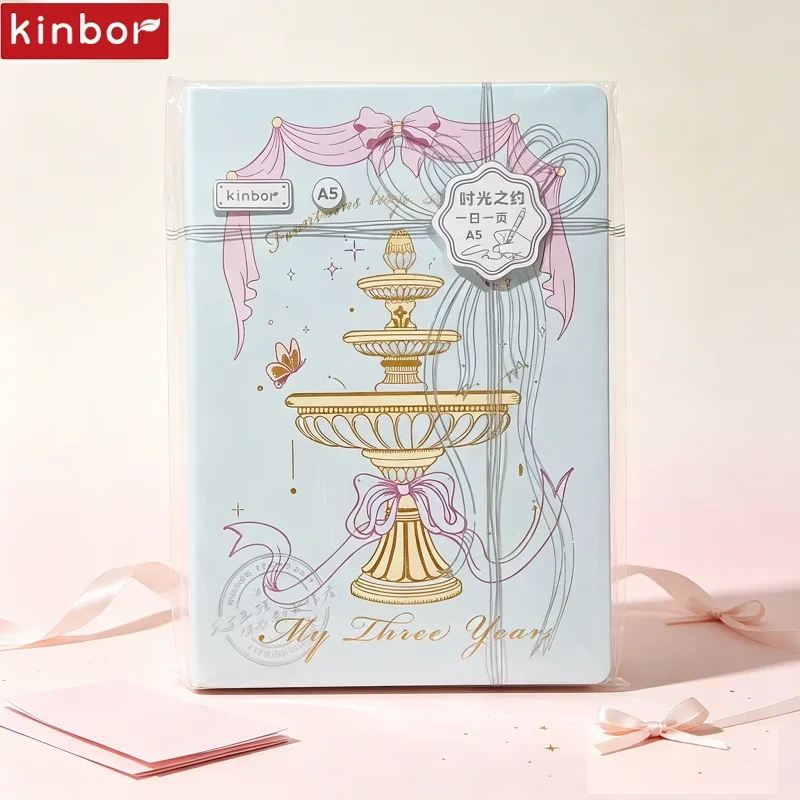 Kinbor A5 3/5-Year Plan Illustrated Cover Notebook,64gsm Undated Self-fill Diary for Time Management, Student Stationery & Gift