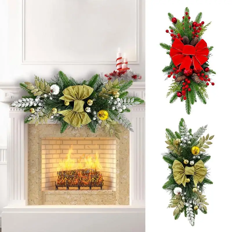 Christmas Door Swag Light Up Floral Swag Artificial Swag Wreath Christmas Garland For Staircase Front Door Wall Window Decor