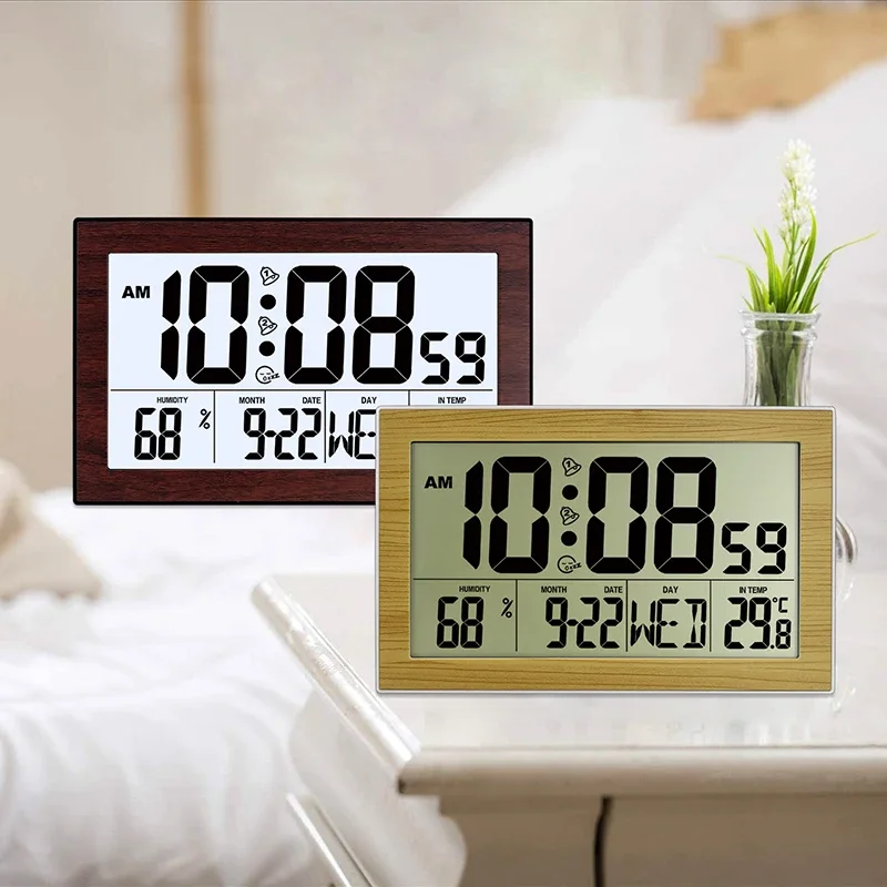 Multifunctional Large LCD Display Digital Alarm Clock With Thermometer Hygromete Dual Alarm Setting Bedroom Home Decoration