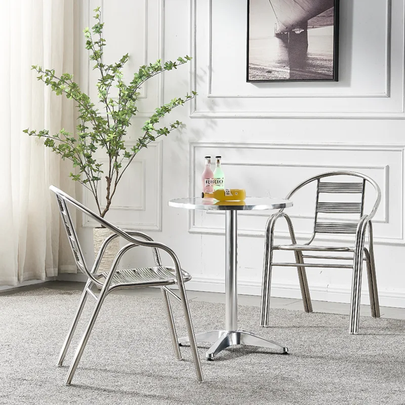 

Modern Minimalist Outdoor Garden Armchairs Stackable Durable 304 Stainless Steel Bistro Cafe Balcony Patio Chairs