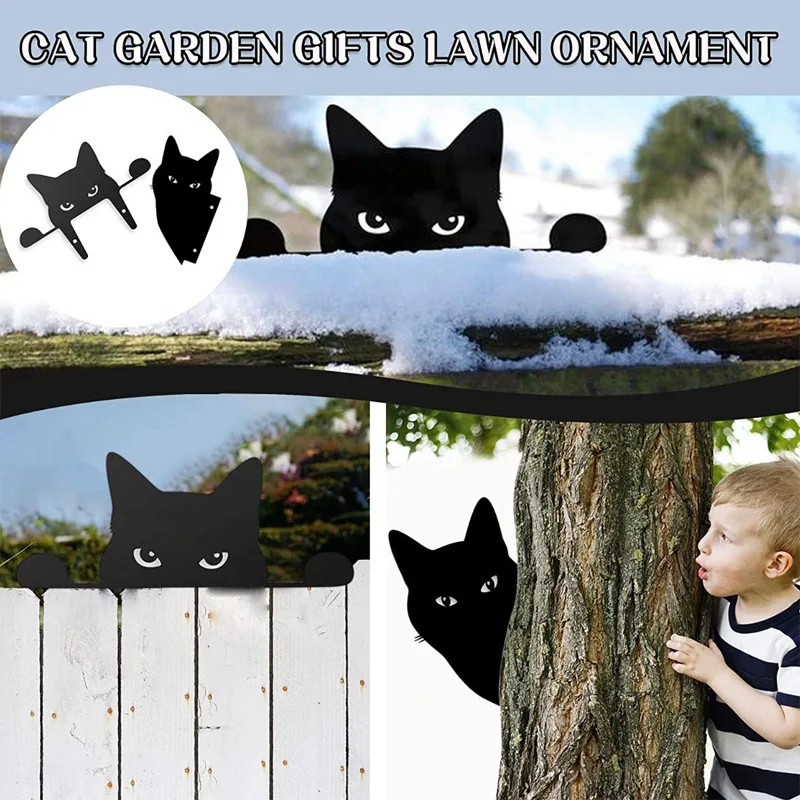 

Acrylic Black Peeping Cat Garden Outdoor Decoration Gift Fence Yard Cat Accessories Garden Ornament Voyeur Cat Insert