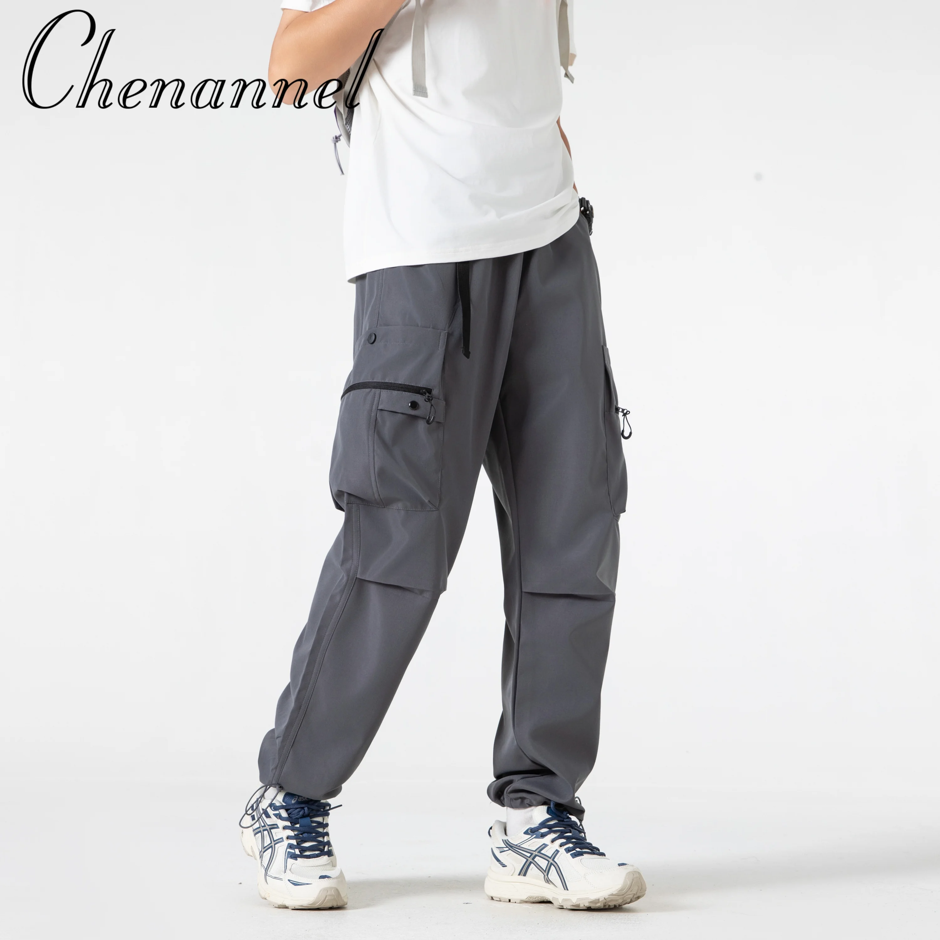 

Свободные джоггеры с несколькими карманами на весну и лето, мужские повседневные брюки в уличном стиле с завязками на талии, брюки-карго для улицы