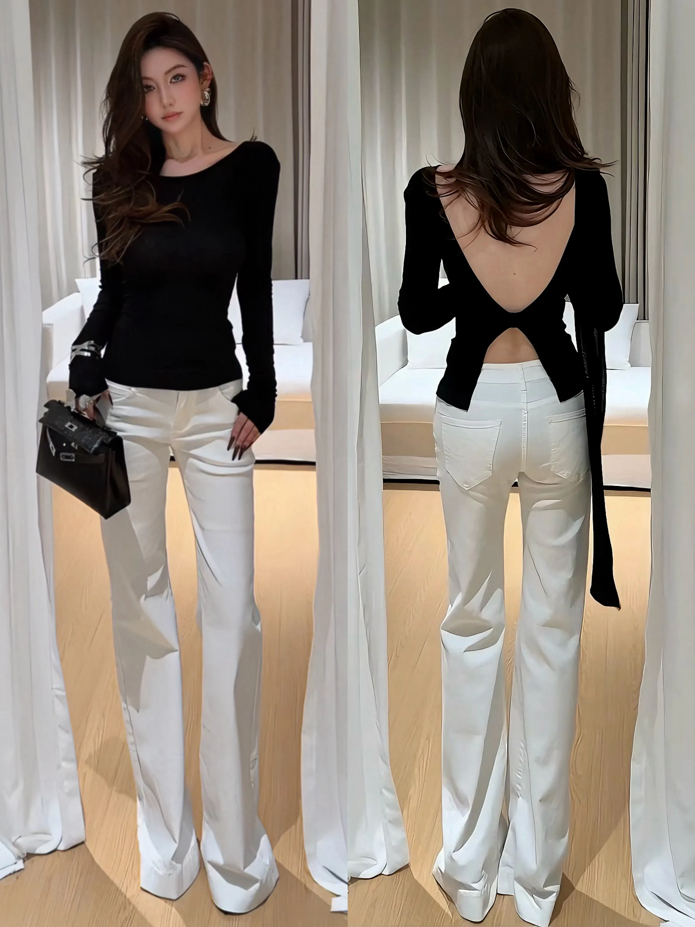 

Elegant High Waist Cotton Stretch Denim Pants Women's Slim Fit Floor Length Trousers Versatile Straight Leg Jeans
