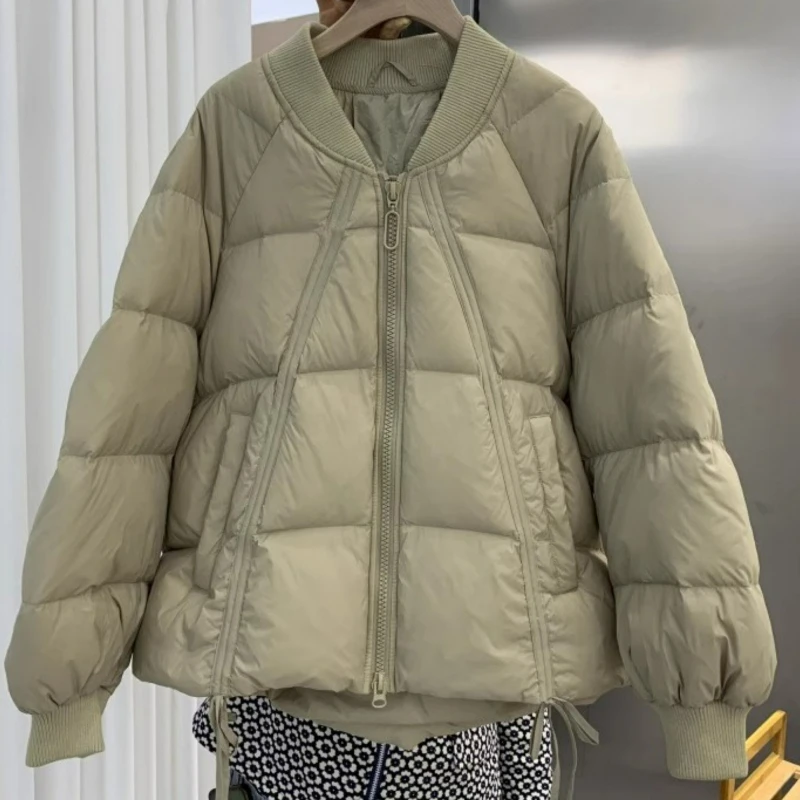 

2026 Winter Korean Edition Small Design Sense White Duck Down Thick Baseball Collar Short Down Jacket Women's Outerwear Trendy