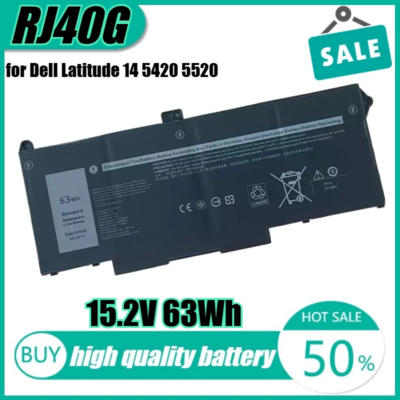 

15.2V 63Wh RJ40G Laptop Battery for Dell Latitude 14 5420 15 5520 Precision 15 3560 075X16