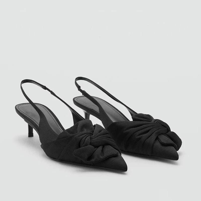 

Women's Black Pointed Toe Slingback Heels with Knot Bow Design Elegant High Heel Pumps for Wedding Party Office Dressy Events