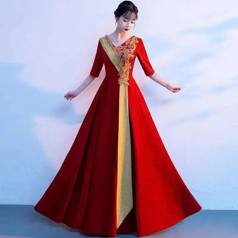 

New Style Middle-aged and Elderly Choir Dress Host Elegant Choir Performance Costume for Women Adult Long Dress