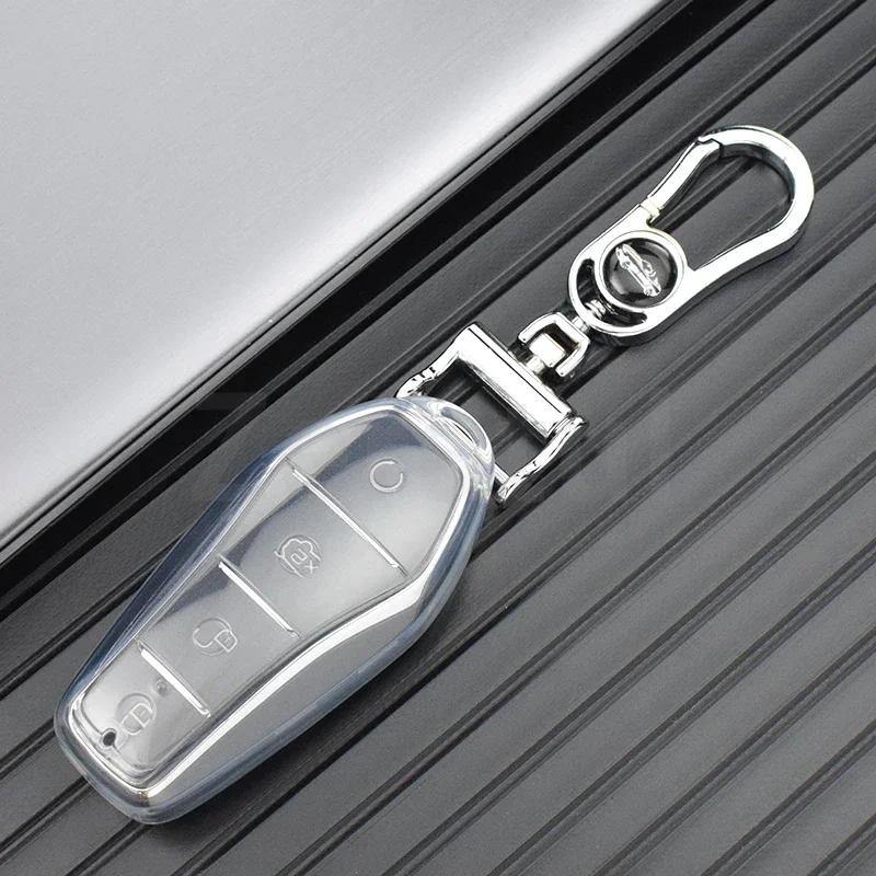 Funda suave de TPU para llave de coche, 4 botones, para BYD Atto 3 Han EV Dolphin, cubierta protectora para mando a distancia, accesorios para soporte Fob