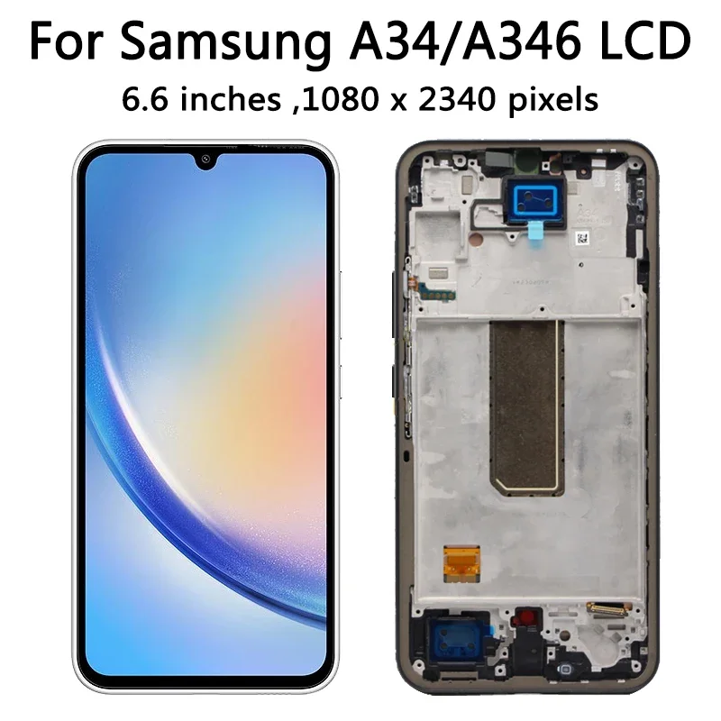 Super AMOLED For Samsung A34 5G A346 LCD Display Touch Screen With Frame Digitizer Assesmbly For Samsung A34 A346B Display