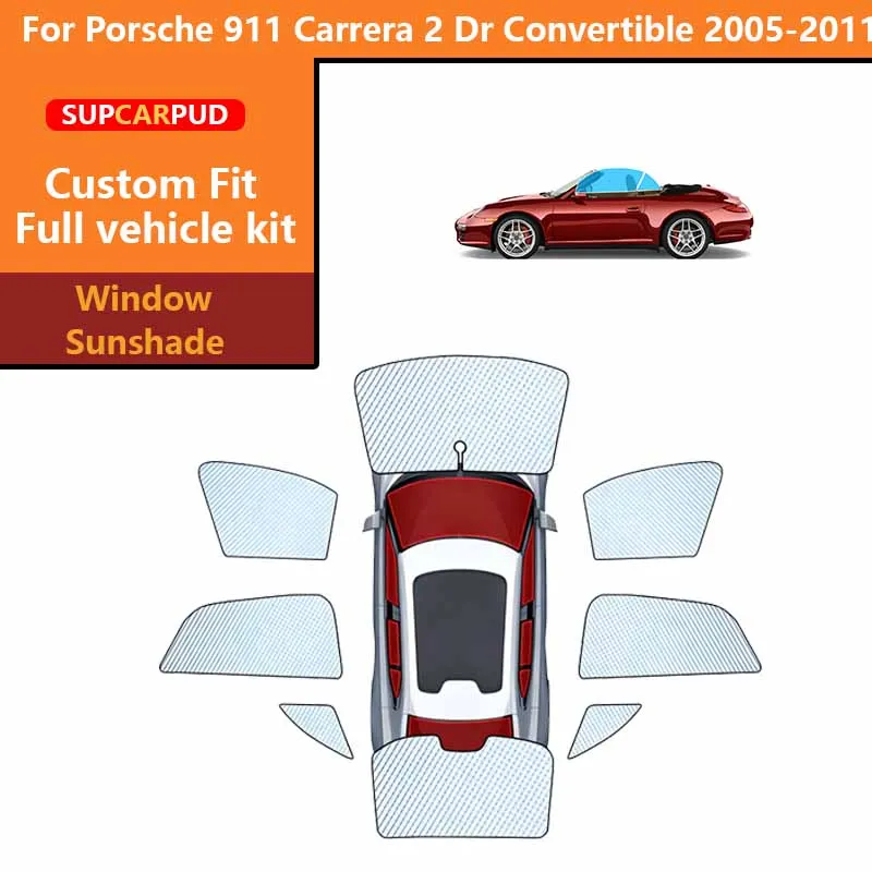 Custom Car Sunshades Privacy Curtain UV Protection For Porsche 911 Carrera 2 Dr Convertible 2005-2011 Front Rear Side Windows