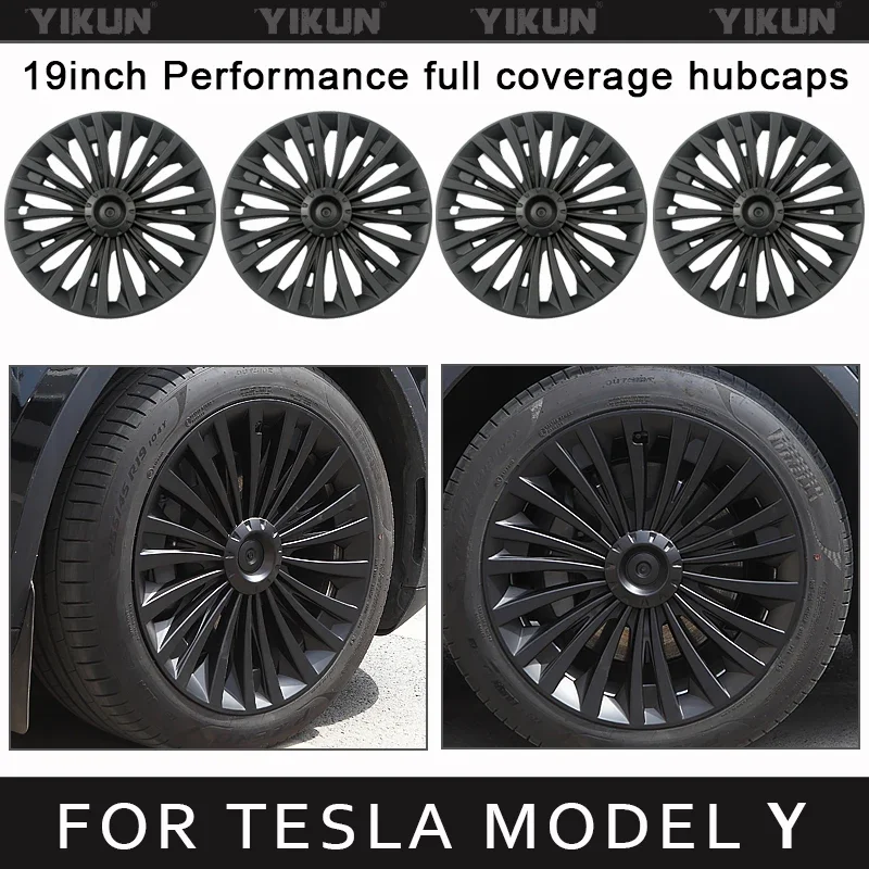 4PCS Hub Cap for Tesla Model Y 19-Inch Wheel Cap Performance Replacement Automobile Hubcap Full Rim Cover Accessories 2019-2024