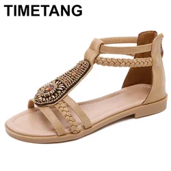 TIMETANG Bohemia Beach Sandals Women Summer Rome Casual Retro Rhinestone String Bead Platform Shoes Woman Plus Size35-42E435