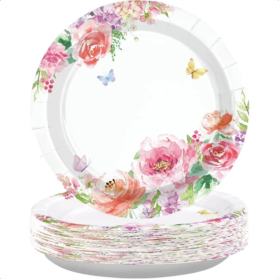 

Grencian 50 Pcs Floral Paper Plates 9" Spring Pink Rose Flower Plates Disposable Floral Party Plate for Girl Women Wedding Brid