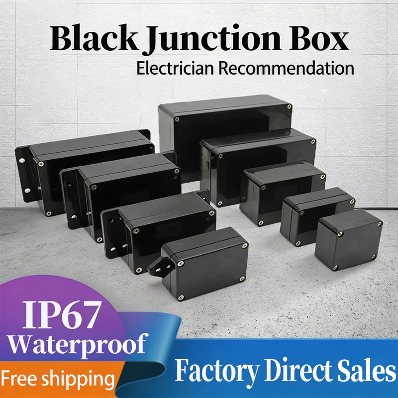 Black ABS Waterproof Plastic Box IP67 Enclosure Electronic Safe Case Plastic Organizer Wire Junction Box for Durable Storage