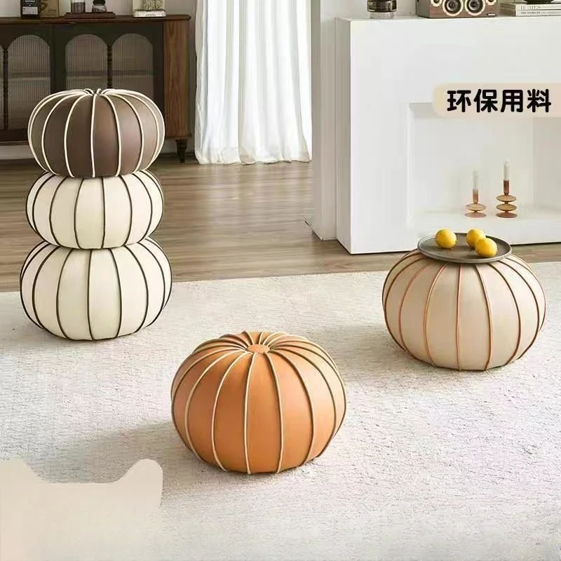 Light luxury leather stool shoe change household pumpkin small stool advanced feeling living room sofa stool, coffee table stool