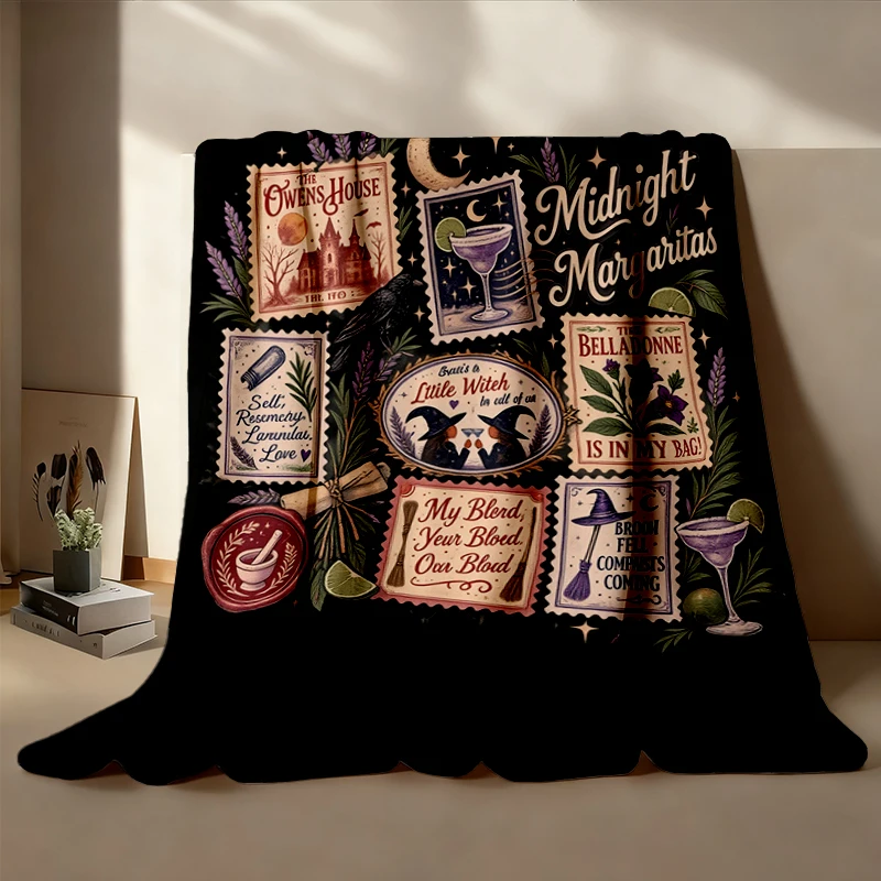 Practical Magic Inspired Flannel Blanket, Midnight Margaritas, Retro Witchy Halloween Flannel Throw