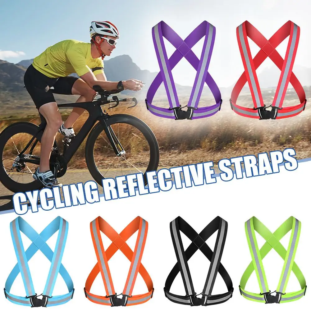 Cycling Reflective Strip Safety Vest Adjustable Highly Elastic Electric Scooter Reflective Vest For Running Jogging Fishing Q6K5