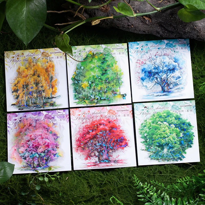 10 pcs/pack laser Trees Stickers Scrapbooking Adhesive Diy Sticker Stick Labels hand made Scrapbooking material