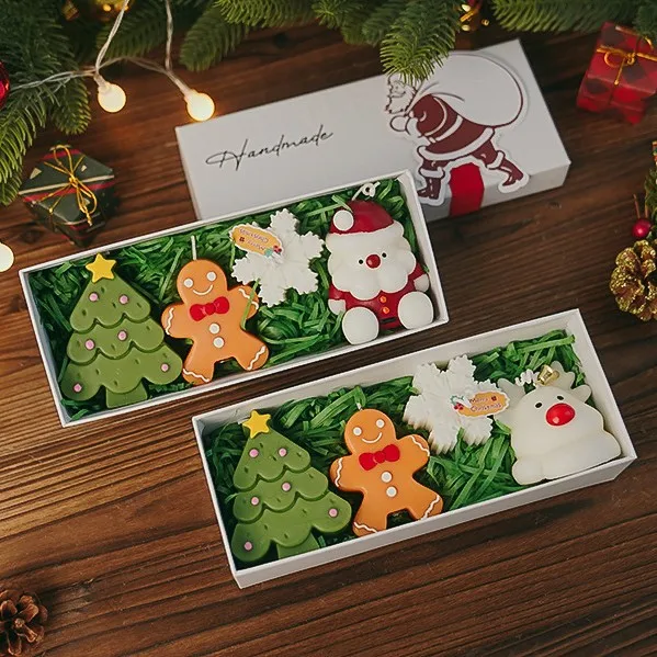 3 pçs/set natal velas perfumadas mini feriado aroma velas presente para decoração de casa flocos de neve árvore de natal homem de gengibre