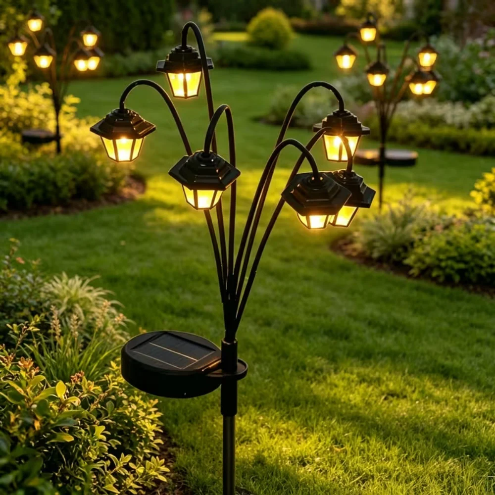 Solar Outdoor Lantern Light with 6 Warm LEDs Retro Garden Decor for Patio Yard Pathway Landscape Lighting