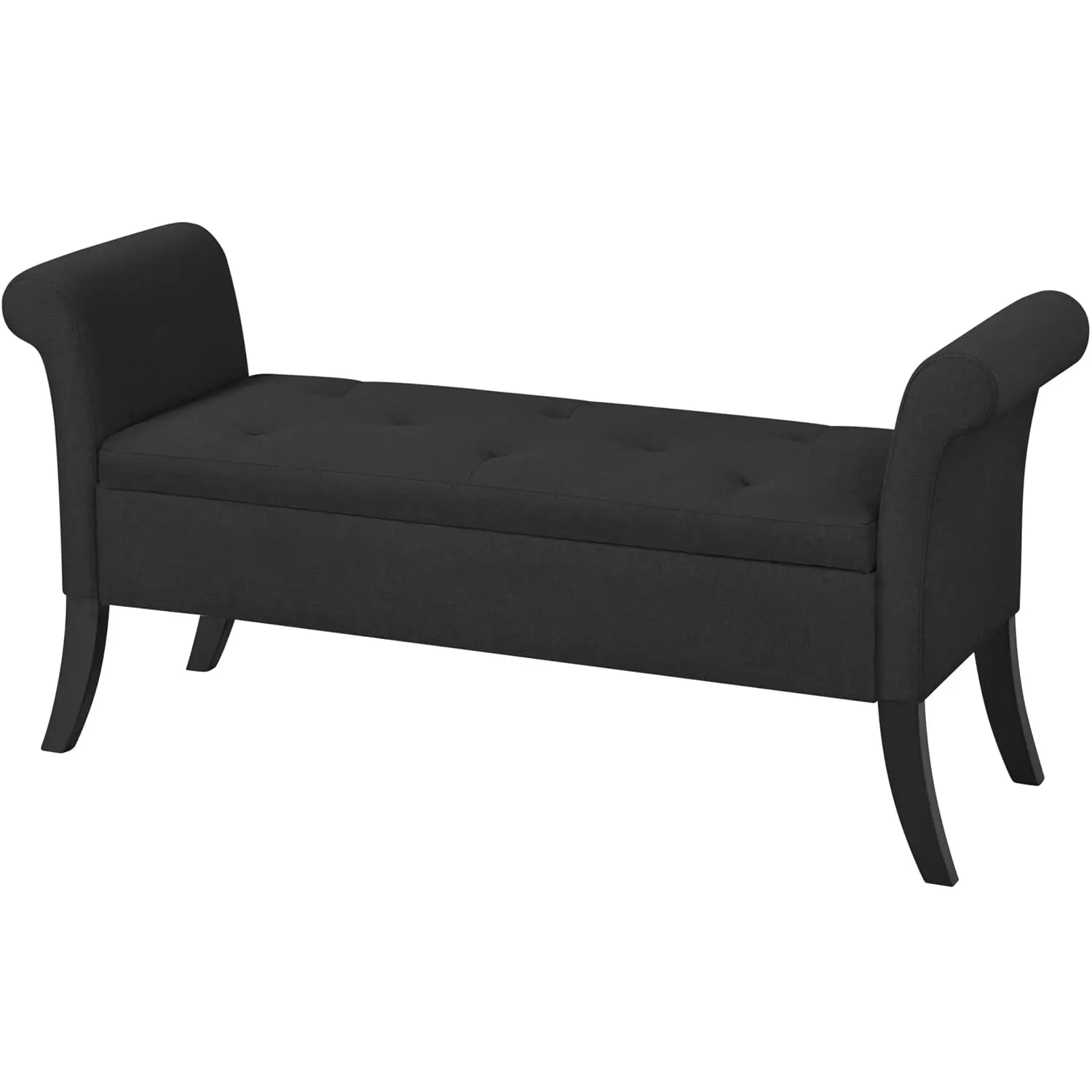 52in Storage Bench Bedroom End of Bed Rolled Arms Black, Customized
