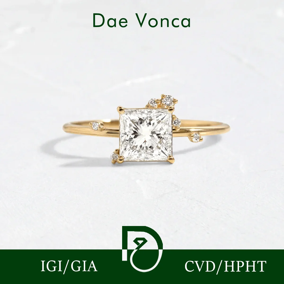 

9K/14K/18K Yellow Gold Lab Grown Diamond Ring Center Stone Princess Cut Classic Lab Grown Diamond Ring For Women