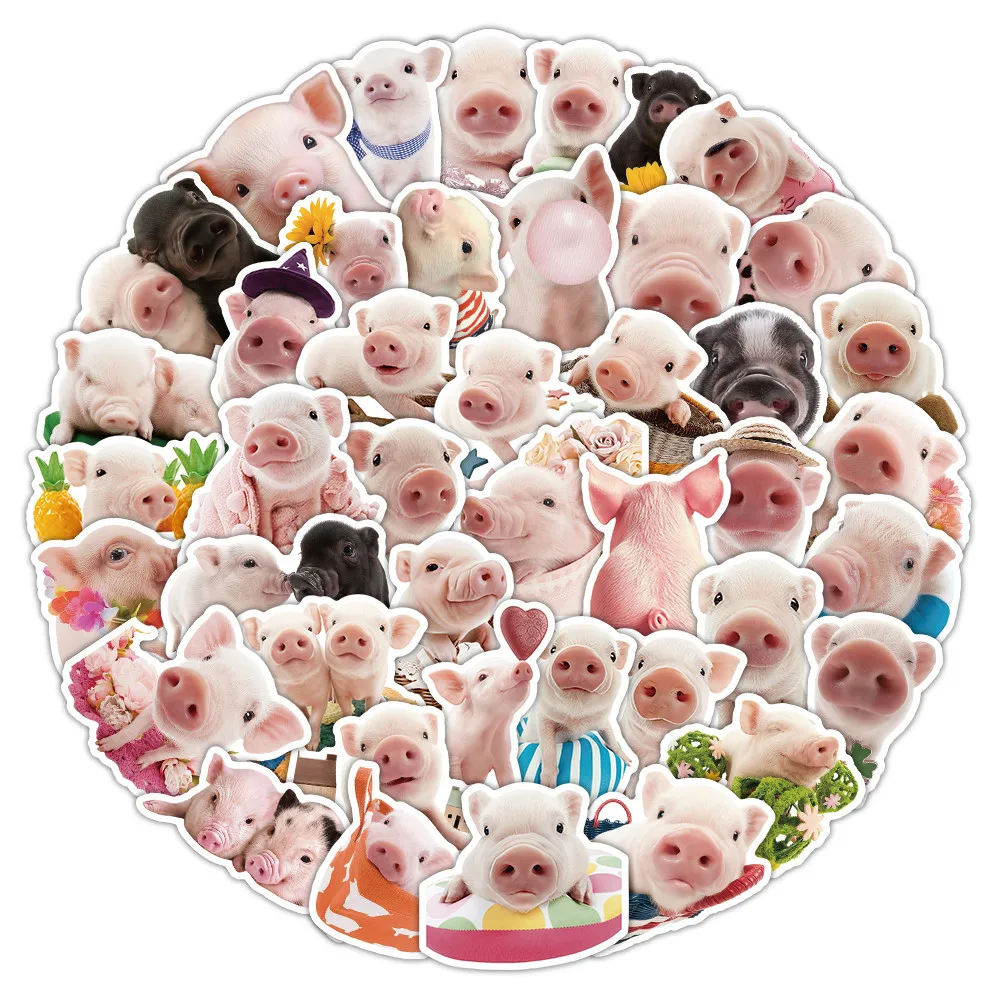 50Pcs Pink Pig Pattern Stickers Fashion DIY Journal Phone Luggage Decor Decals AnimeWorlds Store