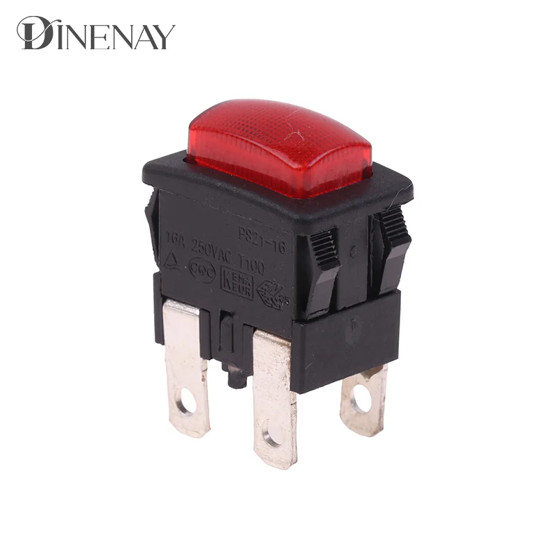 4Pins 16A Self-Lock Switch Button Rocker PS21-16 With Light Heater Electrical Touch Switch For Vacuum Cleaner Garment Steamer