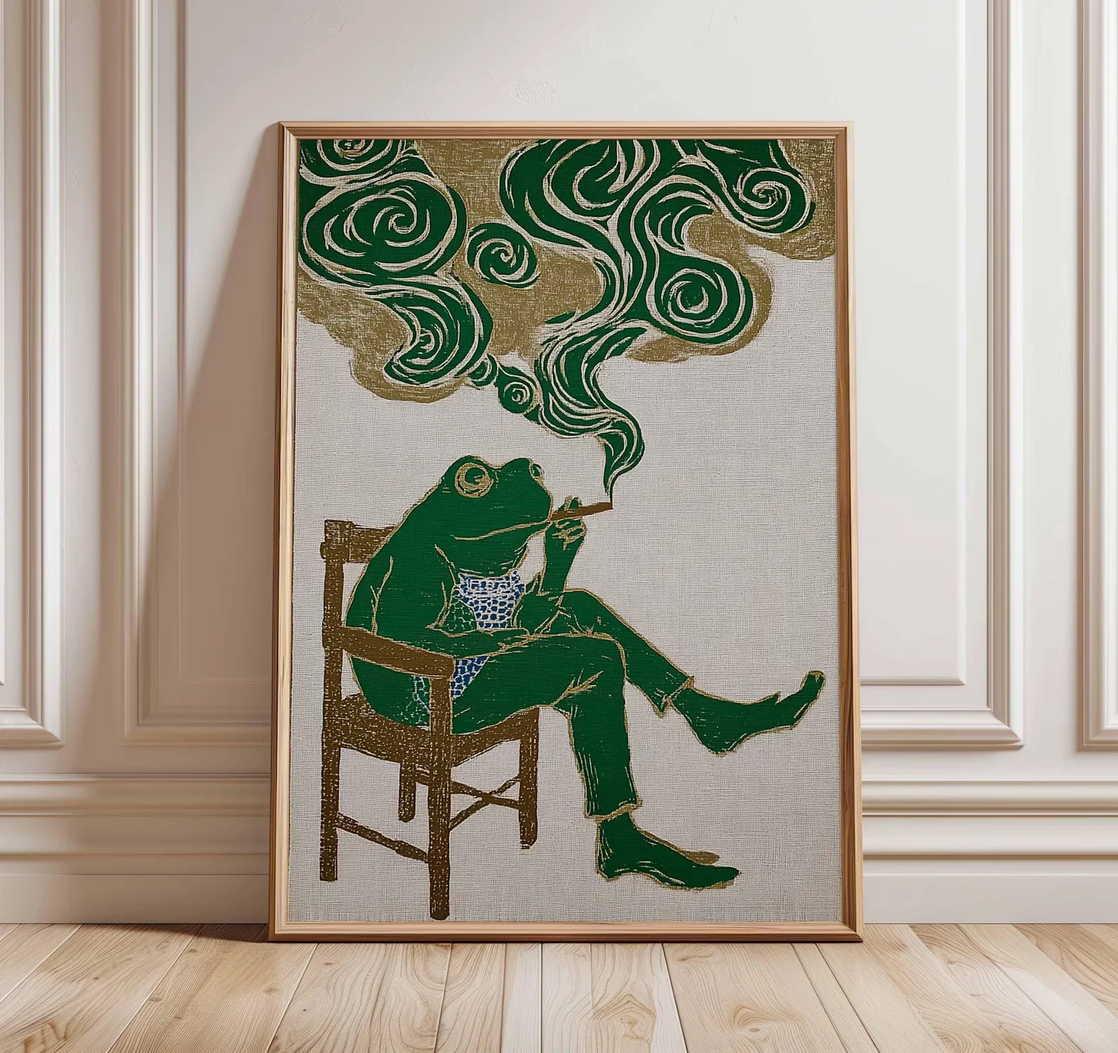 Surrealer Frosch-Kunstdruck, Vintage-Poster im japanischen Stil, skurrile Tier-Wandkunst, Retro-Amphibien-Illustration, Funky Home Decor