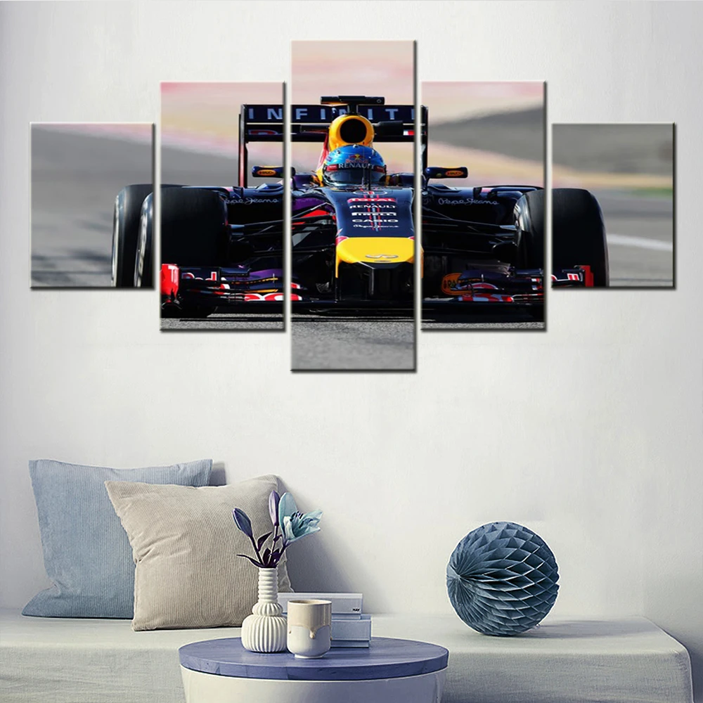 5 Panels Canvas Wall Art Poster Painting Vettel Formula 1 Racing Car Front Wallpaper Home Decoration Living Room Artwork