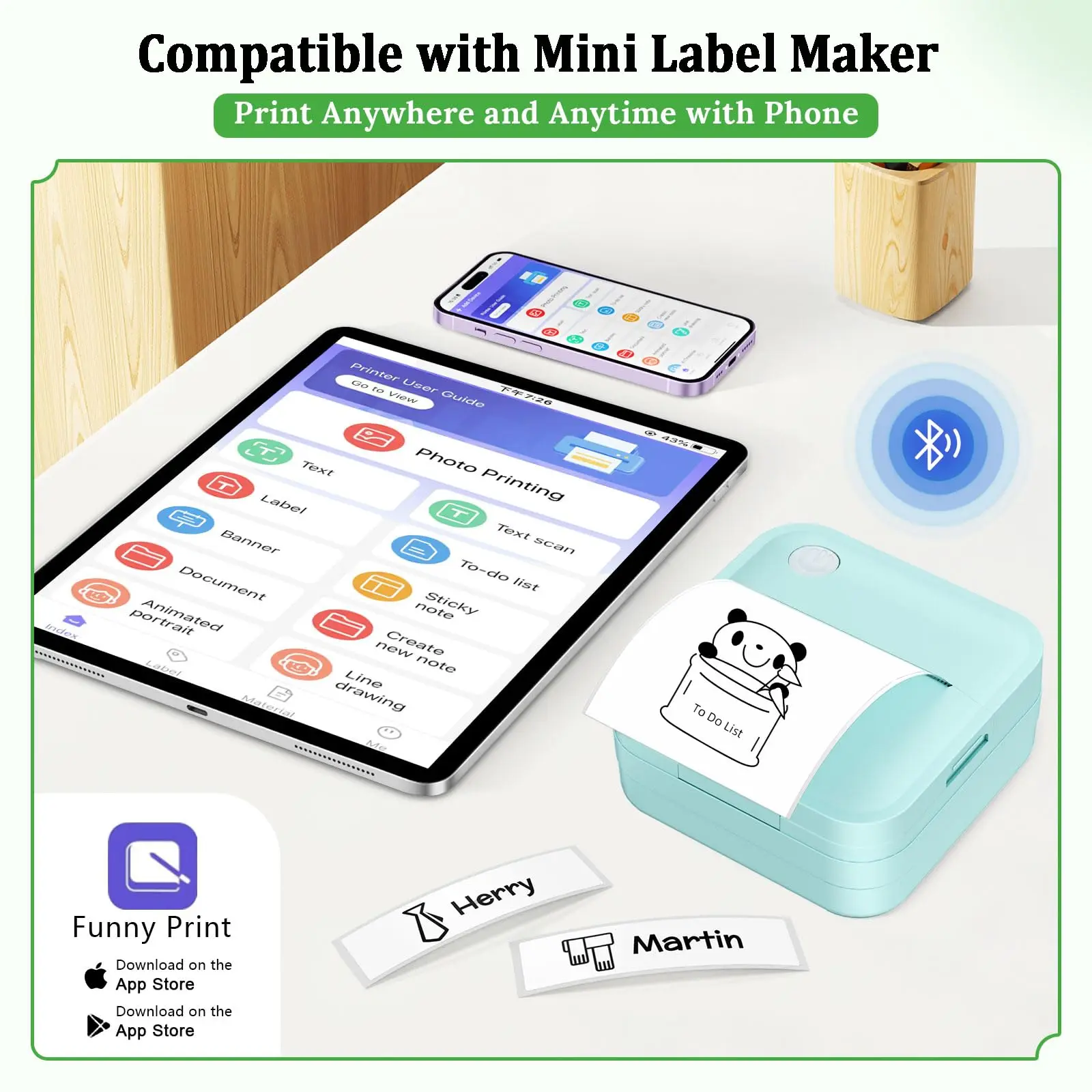 Mini Sticker Printer Label 53x28mm Continuous Thermal Paper for Miouca Thermal Label Printer, White Adhesive Sticker