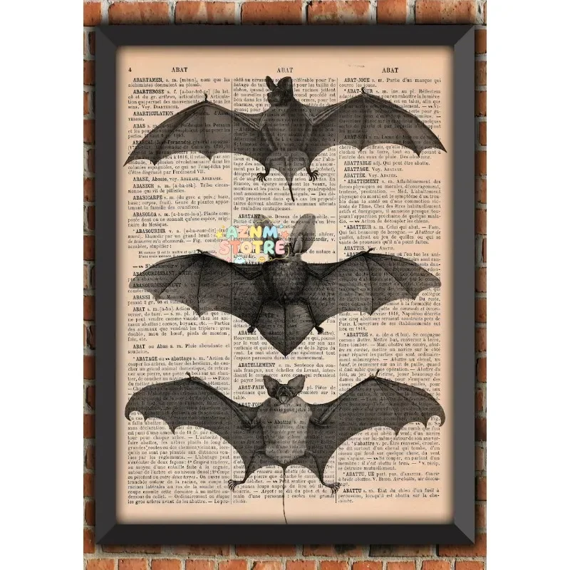 Bat Skeleton Dark Gothic Odd Scary Witch Punk Halloween Spooky Goth Vintage Art Home Decor Gift Poster Dictionary Page Print