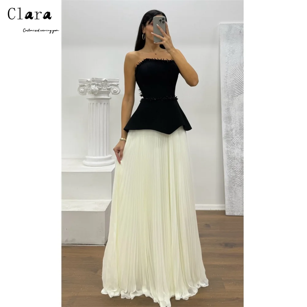 Clara personalizado cor contrastante fora do ombro sem mangas uma linha vestido de noite de luxo 2025 vestido de festa luxuoso vestido elegante feminino