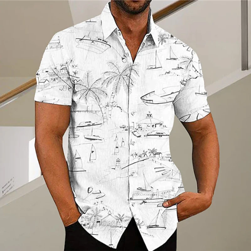 

Men's shirt Coconut tree graphic lapel shirt Outdoor street short sleeve printed clothing clothing Fashion designer casual top