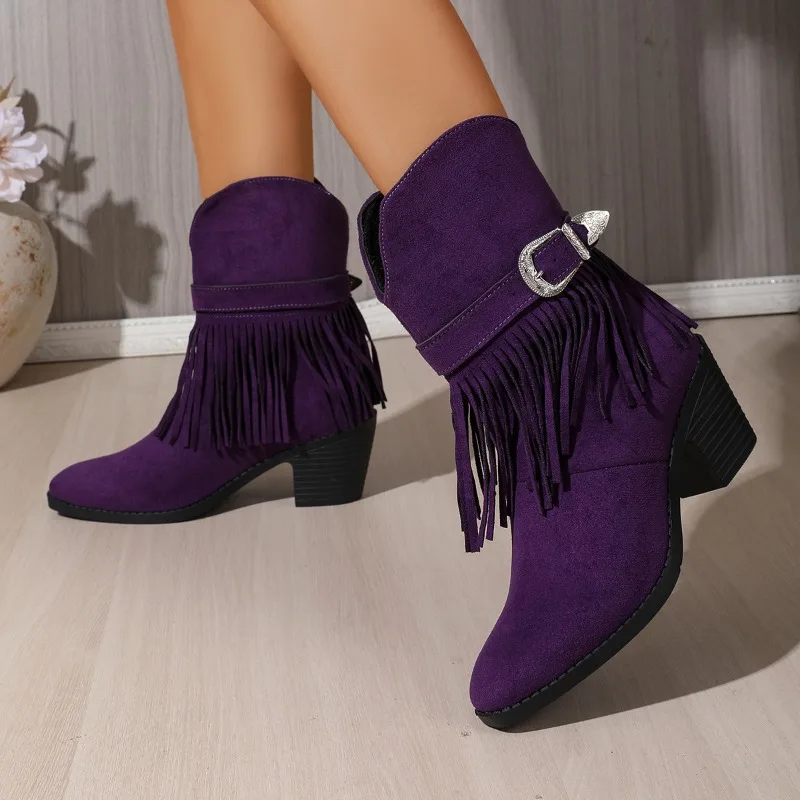 Übergrößen Damenschuhe Neue Mode Quasten-Keilabsatz Modische Halbstiefel