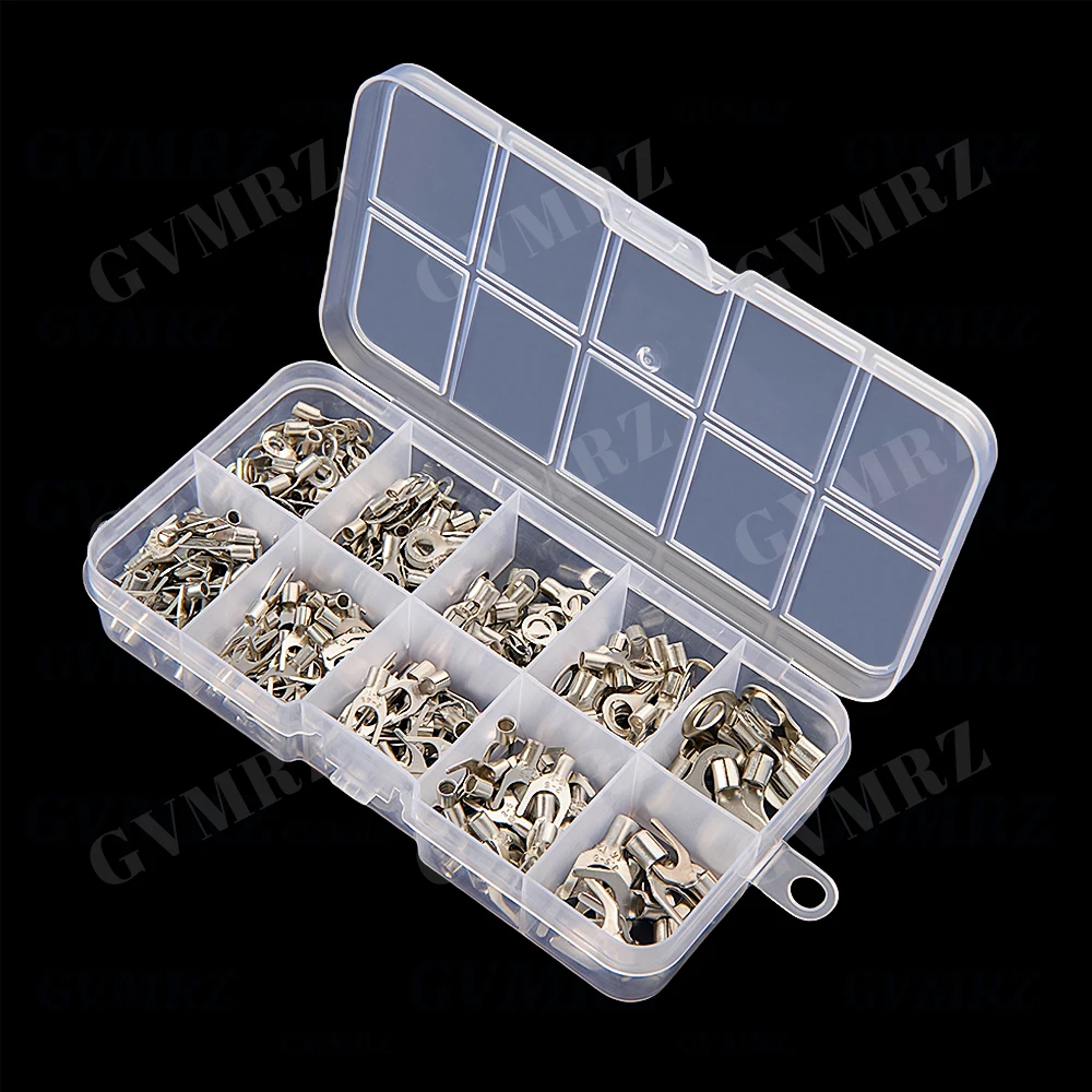 320PCS Non-Insulated Copper Wire Shaped Cold Pressed Bare Terminals Crimp Terminals Connectors Kit Ring & Fork U Shaped O
