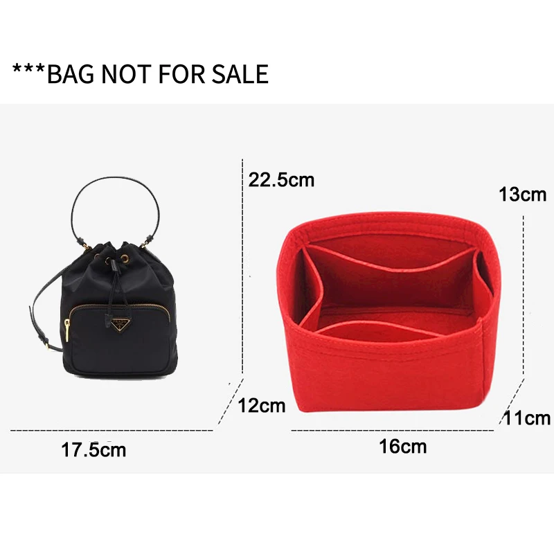 Organizer Insert Purse For Duet Re-Nylon Bucket Bag 17.5x12x22.5cm , Felt Inner Storage Bag , Keep Shape Lining Bag Support