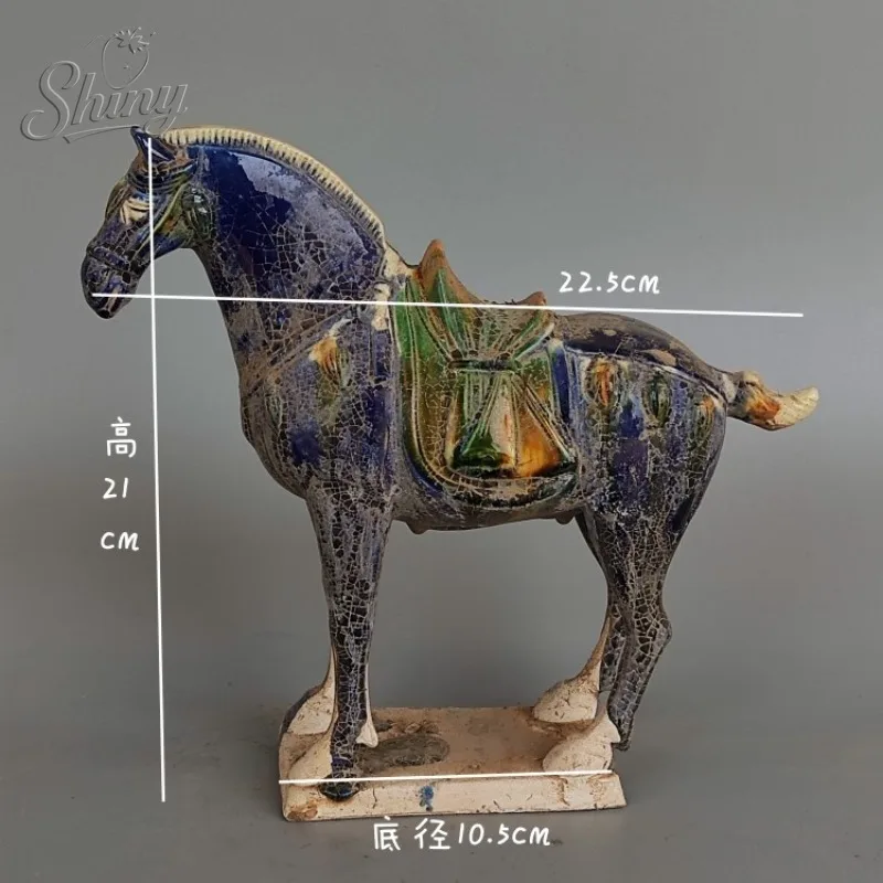 Tang Sancai Blue-Glazed Warhorse Ancient Ceramic Antique Decorative Piece for Instant Wealth