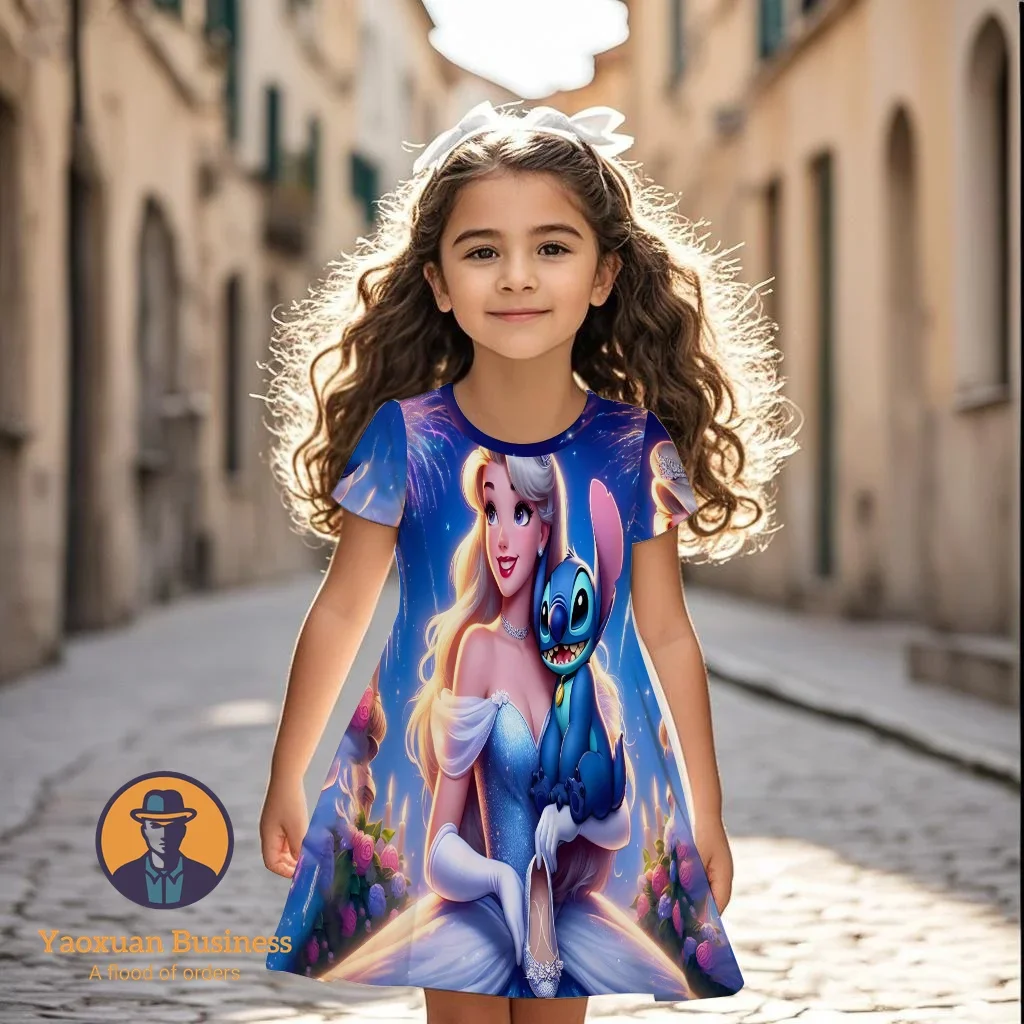 

New 2025 Stitch 3D Cartoon Dress Kids Teens Girls Summer Party Trendy Best Selling Fashion